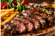 Sliced grilled Italian beef with fries