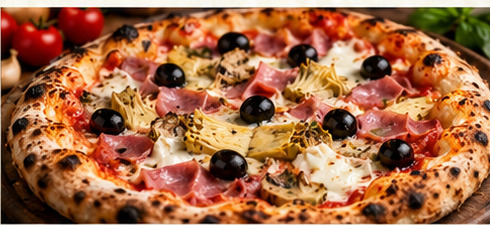 Capricciosa pizza with ham, artichokes and olives
