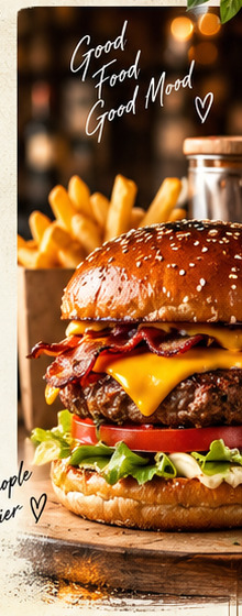 Double bacon cheeseburger with hand-cut fries
