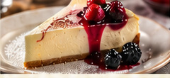 Baked cheesecake slice with berry sauce
