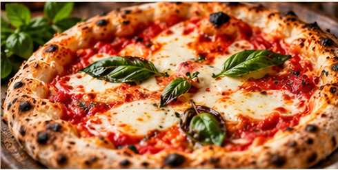 Stone-baked Margherita pizza with fresh basil