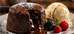 Lava chocolate cake with vanilla ice cream