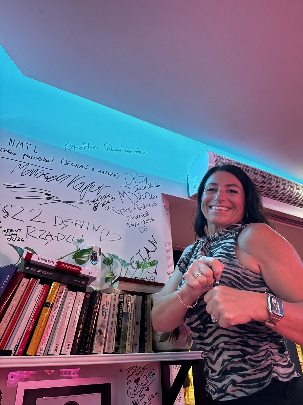 Corner of the signed wall packed with messages and drawings