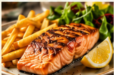 Grilled salmon fillet with mixed salad