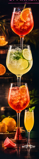 Row of spritz cocktails in neon light
