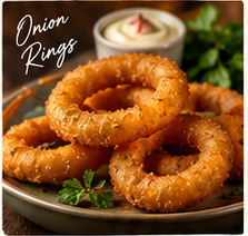 Crispy battered onion rings with garlic mayo